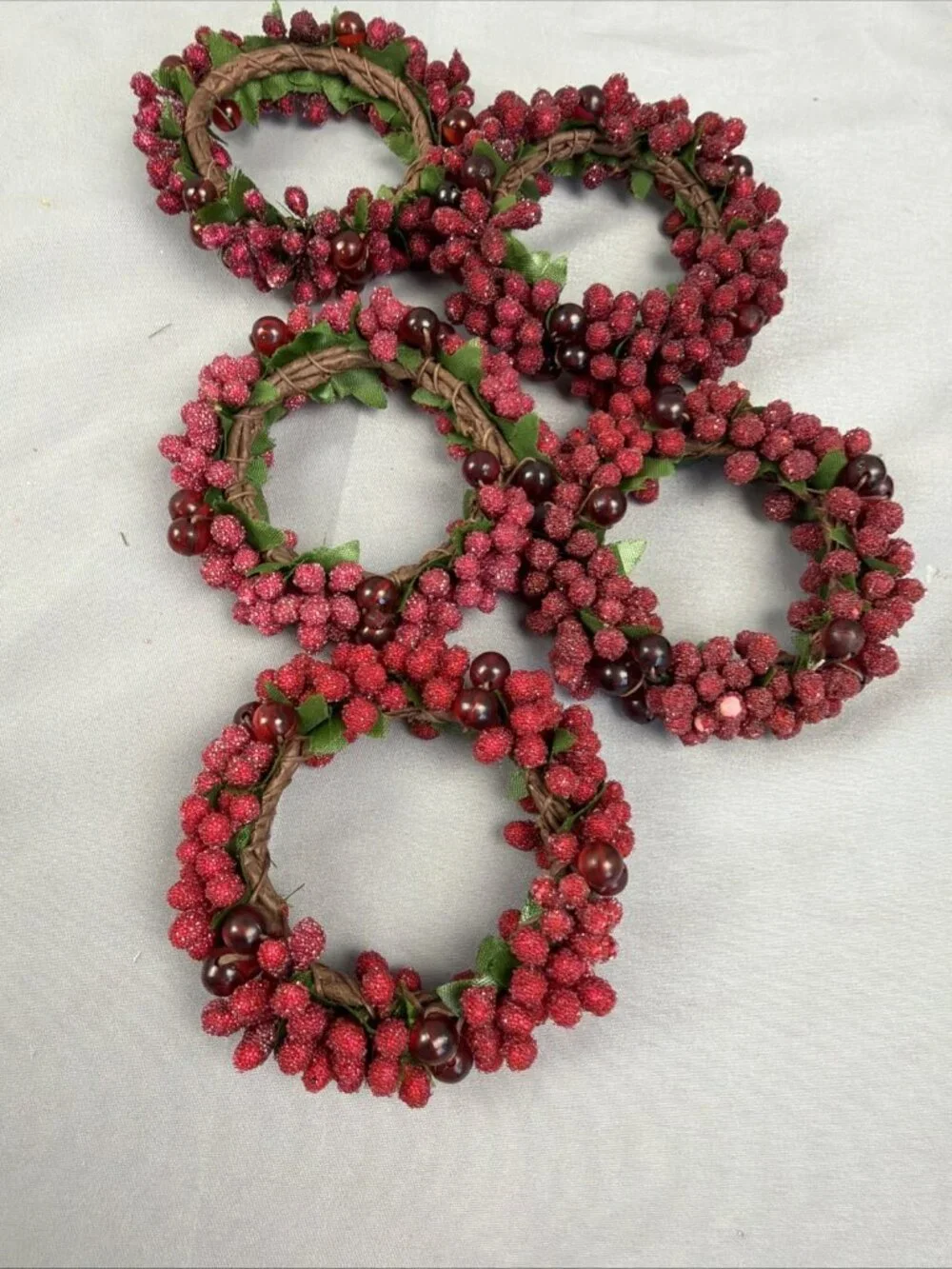 Pier One Set 10 Napkin Rings Red Sugared Cranberry Holiday Christmas Candle Ring
